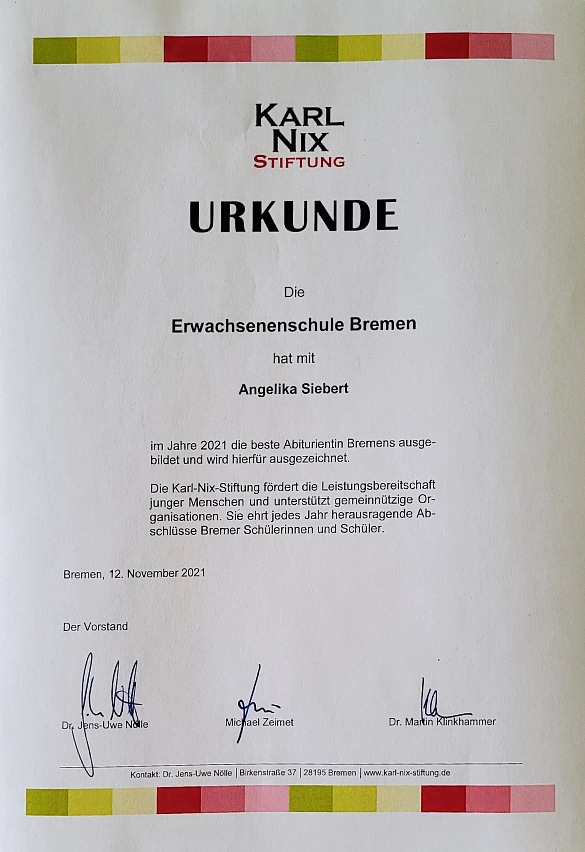 Verleihung Karl-Nix-Preis Urkunde