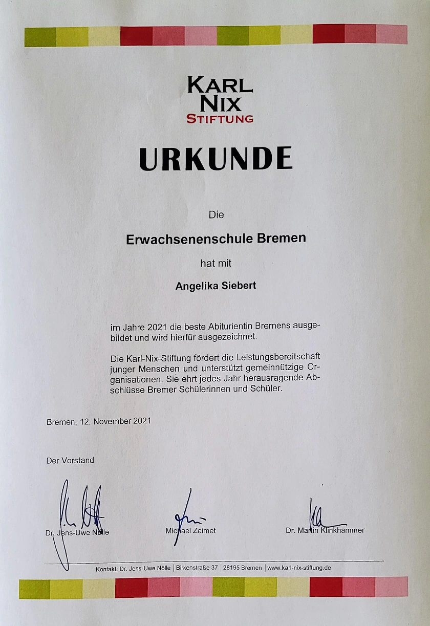 Verleihung Karl-Nix-Preis Urkunde